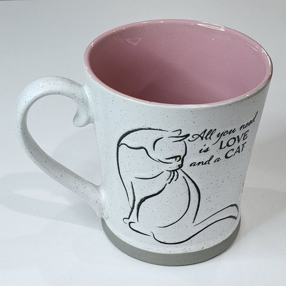 White And Pink Ceramic Cat Coffee Mug - All You Need Is Love And a Cat 16 Oz - Picture 13 of 16